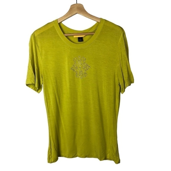 St. John Chartruse Green Embellished Short Sleeve T-Shirt S - Picture 1 of 3